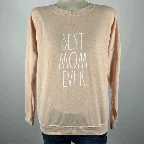 🌟Rae Dunn Women's "BEST MOM  EVER" Studio Raglan Pullover Sweatshirt S - Picture 2 of 11